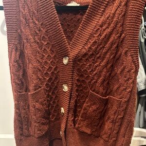 Hem & Thread Rust Cable Knit Cardigan Vest